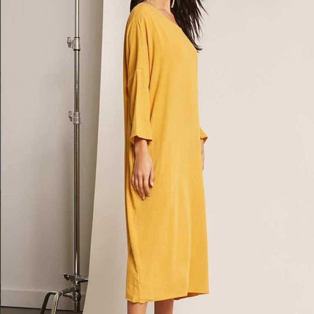 Mustard Linen-blend Shift Dress - Picture 2 of 10